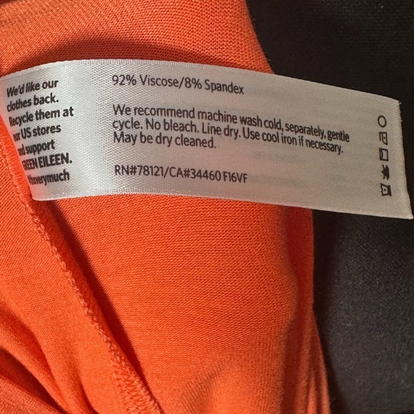 Eileen Fisher Orange Pull Over Dress Size XL‎ Square Neck Short Sleeve Pockets - Picture 5 of 5